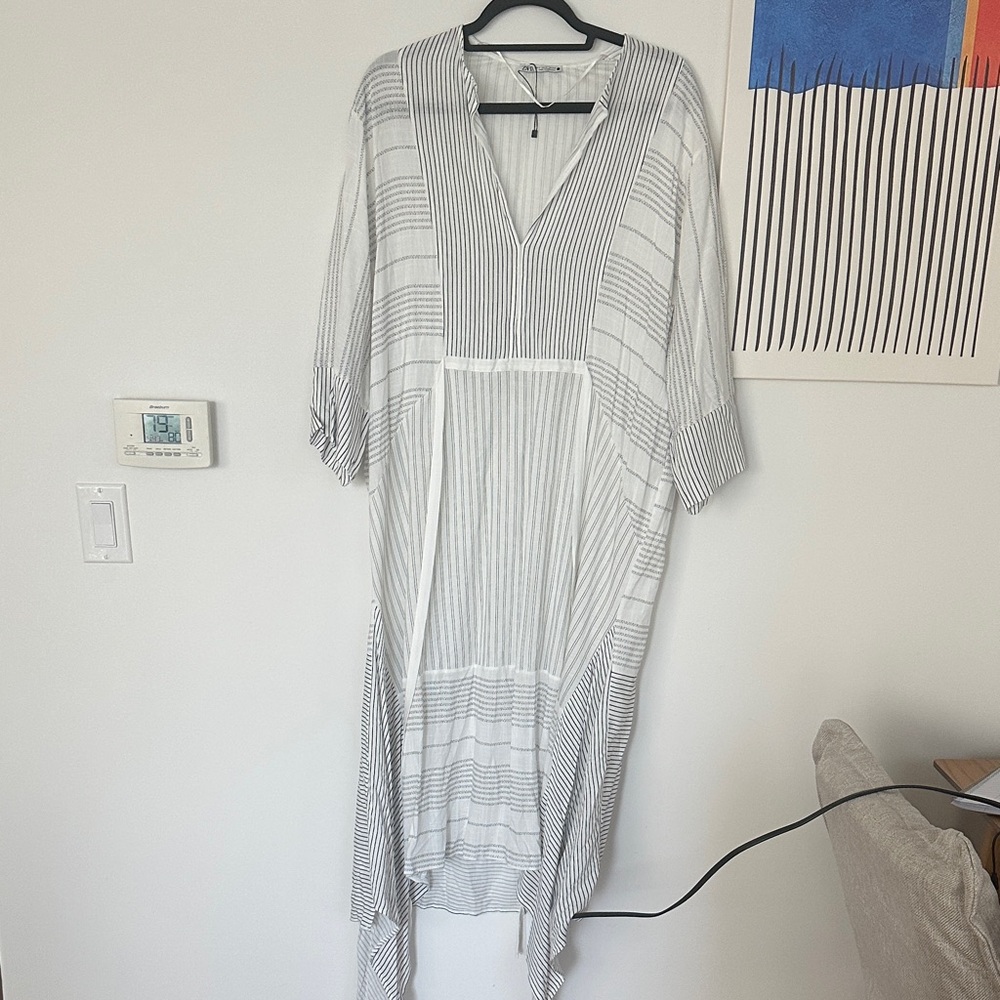 Striped V-Neck Kaftan Dress